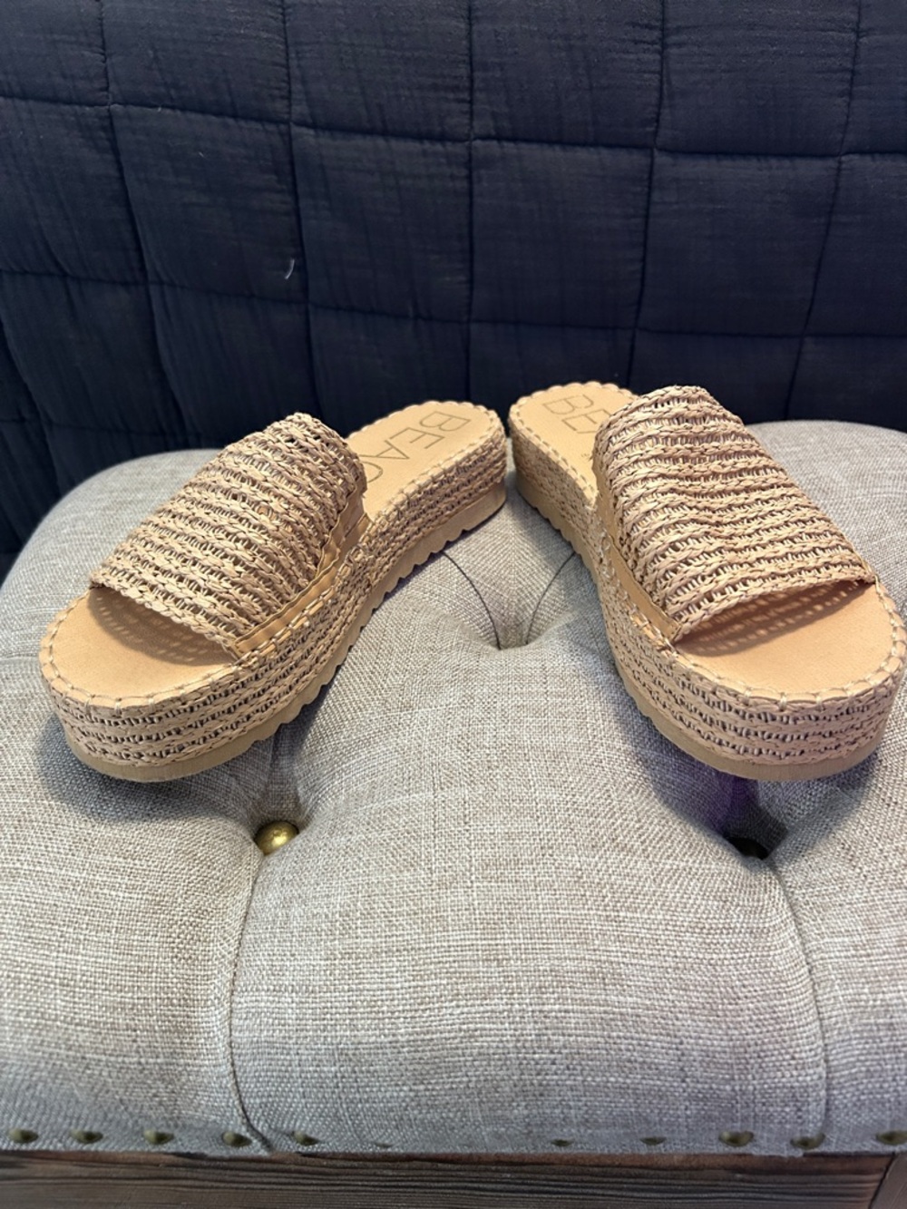 Matisse Tan Woven Platform Slide Sandals